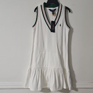 Polo by Ralph Lauren White Sleeveless Tennis Dress with Green and Pink Trim